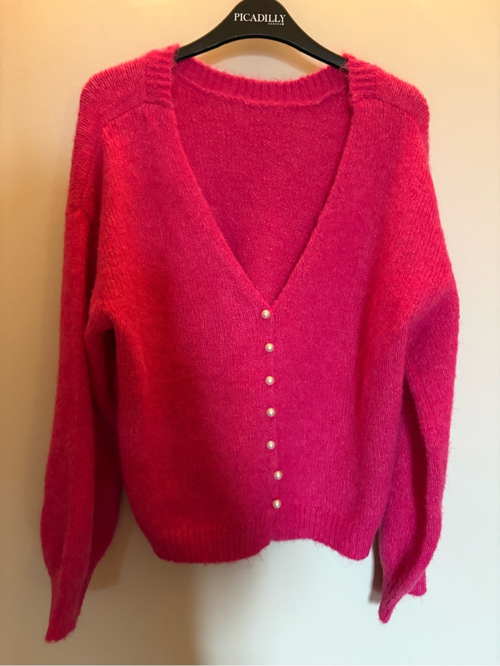Cozy Pink V-Neck Button Sweater
